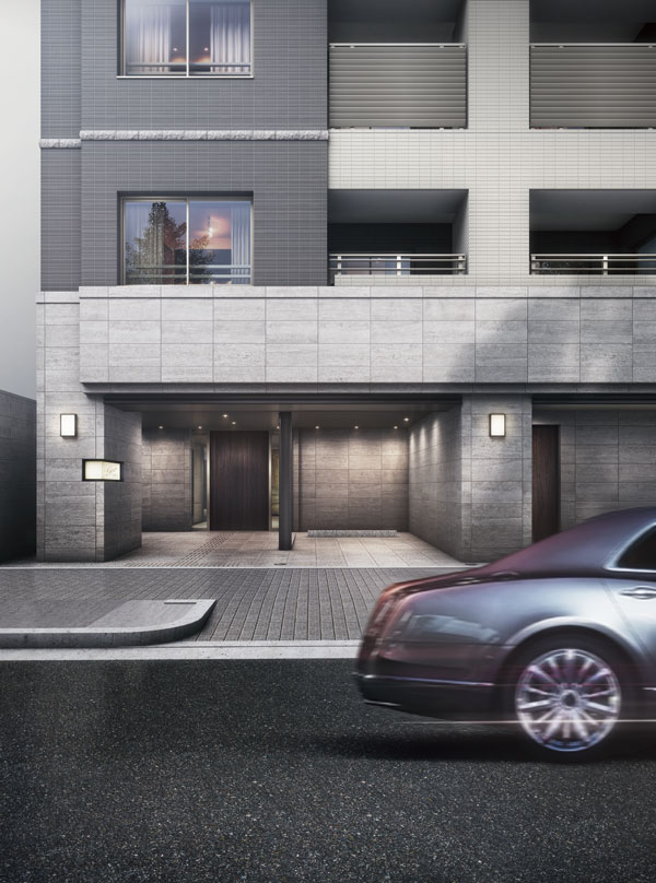 Shared facilities.  [entrance] Facing the Kawaramachi, The property to show the sophisticated entrance. Space praised the deep shade in the urban design, We meet people with calm expression (Rendering)