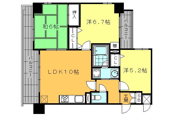 Floor plan. 3LDK, Price 28 million yen, Occupied area 60.81 sq m two-sided balcony, Airy is a good corner room.
