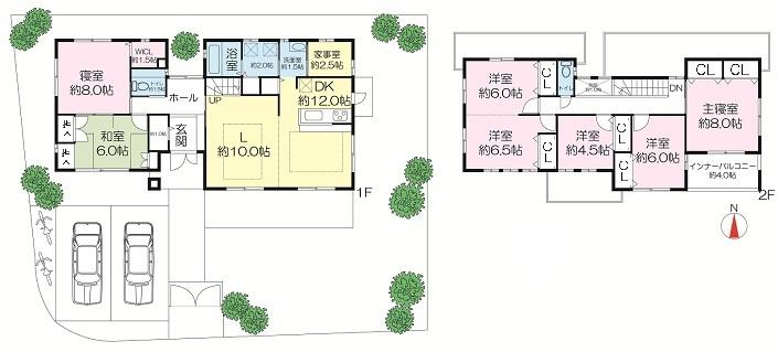 Building plan example (floor plan). Building plan example building price 29,920,000 yen, Building area 173.06 sq m , Outside 構費, Ground improvement costs, It is not included in the water City receipt of payment, etc..