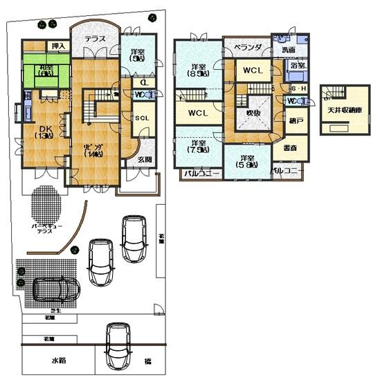 Floor plan. 148 million yen, 5LDK + 3S (storeroom), Land area 330.58 sq m , Building area 184.25 sq m
