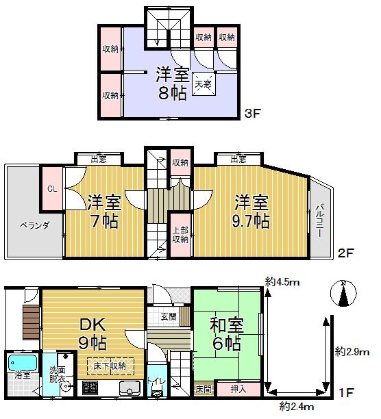 Floor plan. 19,800,000 yen, 4DK, Land area 60.85 sq m , Building area 94.61 sq m