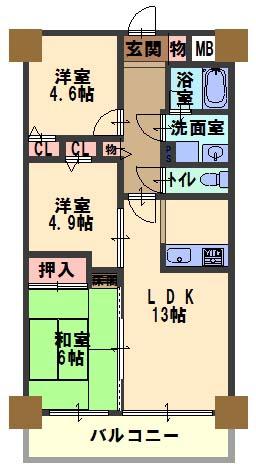 Floor plan. 3LDK, Price 9.9 million yen, Occupied area 58.71 sq m , Balcony area 7.02 sq m