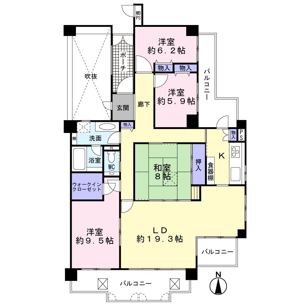 Floor plan. 4LDK, Price 22,800,000 yen, Footprint 122.87 sq m , Balcony area 27.61 sq m