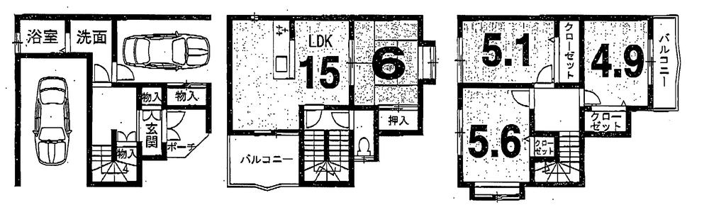 Floor plan. 26,900,000 yen, 4LDK, Land area 53.4 sq m , Building area 103.41 sq m parking two Allowed! Is a floor plan of 4LDK! 