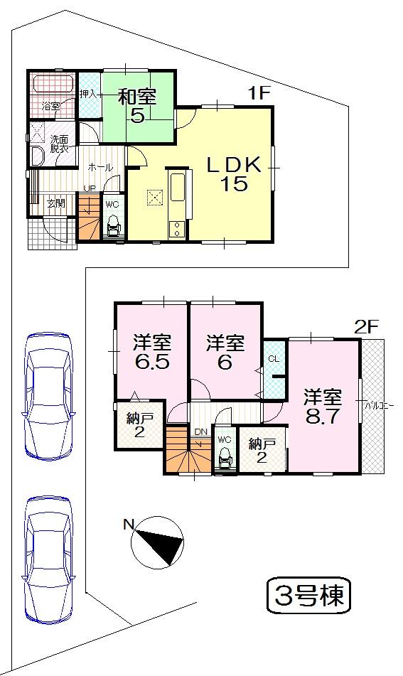 Floor plan. (No. 3 locations), Price 27,900,000 yen, 4LDK+2S, Land area 124.68 sq m , Building area 99.63 sq m