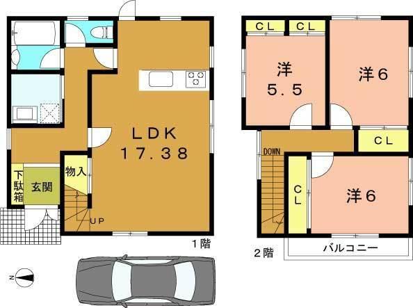 Building plan example (floor plan). Building plan example building price 13.3 million yen, Building area 82.21 sq m