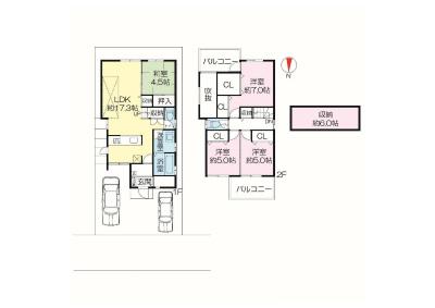 Building plan example (floor plan). Building plan example (No. 1 place) building price 17,010,000 yen, Building area 97.30 sq m
