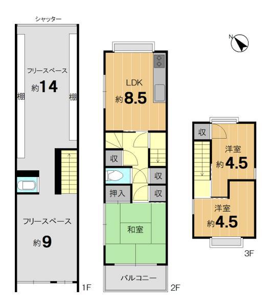 Floor plan. 12.8 million yen, 3LDK, Land area 47.2 sq m , Building area 95.77 sq m