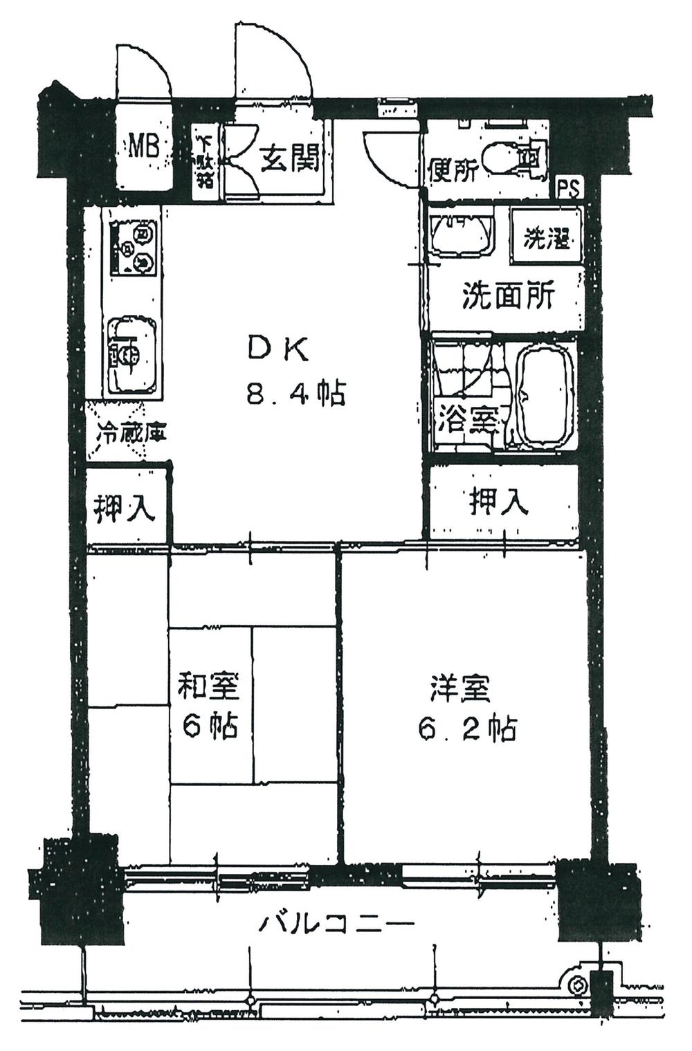 Floor plan. 2DK, Price 14.8 million yen, Occupied area 46.48 sq m , Balcony area 8.4 sq m