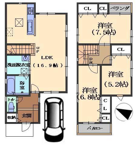 Floor plan. (E No. land), Price 26,800,000 yen, 3LDK, Land area 81.17 sq m , Building area 89.62 sq m