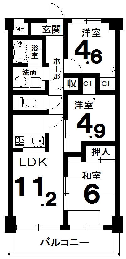 Floor plan. 3LDK, Price 10.8 million yen, Occupied area 60.51 sq m , Balcony area 7.7 sq m