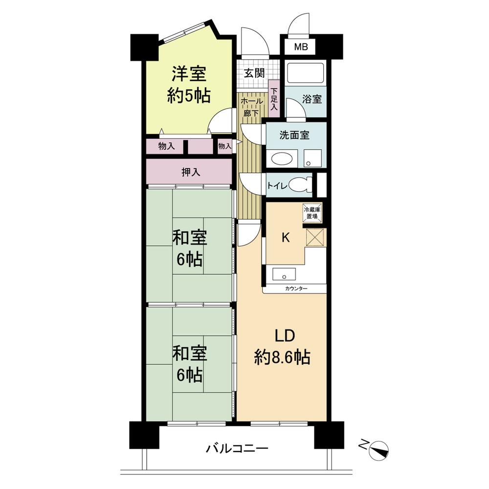 Floor plan. 3LDK, Price 10.8 million yen, Occupied area 64.89 sq m , Balcony area 8.4 sq m