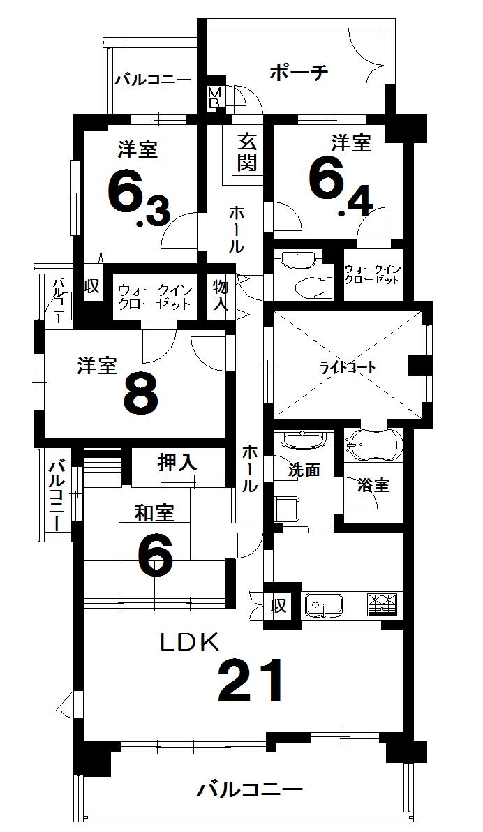Floor plan. 4LDK, Price 16.8 million yen, Footprint 112.35 sq m , Balcony area 21.69 sq m