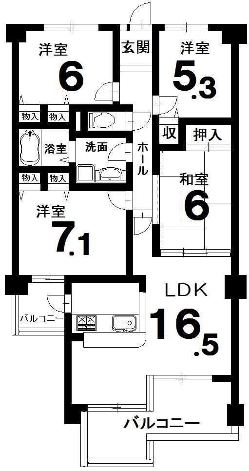 Floor plan. 4LDK, Price 14.5 million yen, Footprint 86.5 sq m , Balcony area 13.9 sq m