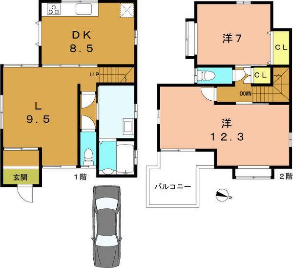 Floor plan. 43,900,000 yen, 2LDK, Land area 108.72 sq m , Building area 86.95 sq m