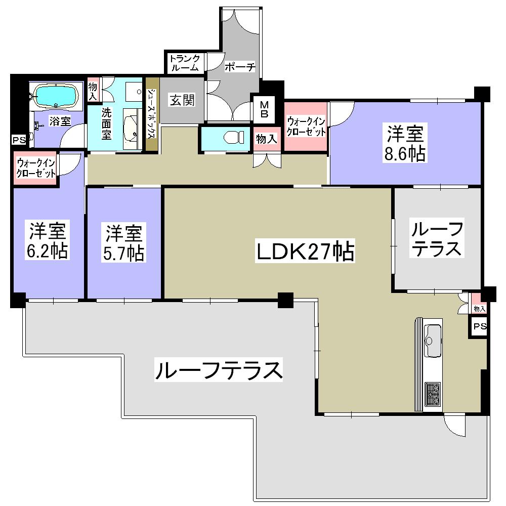 Floor plan. 3LDK, Price 75 million yen, Footprint 114.88 sq m , Balcony area 46 sq m