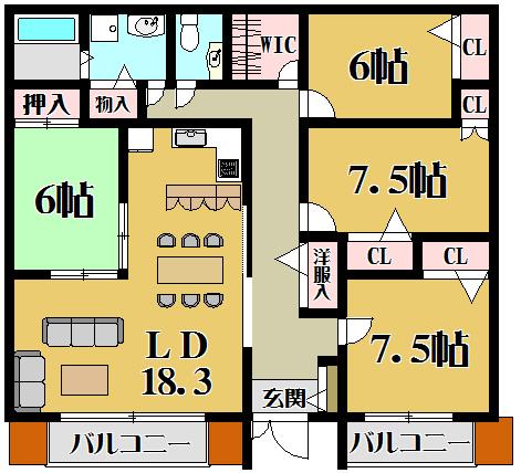 Floor plan. 4LDK, Price 21.9 million yen, The area occupied 108.3 sq m , Balcony area 3.2 sq m