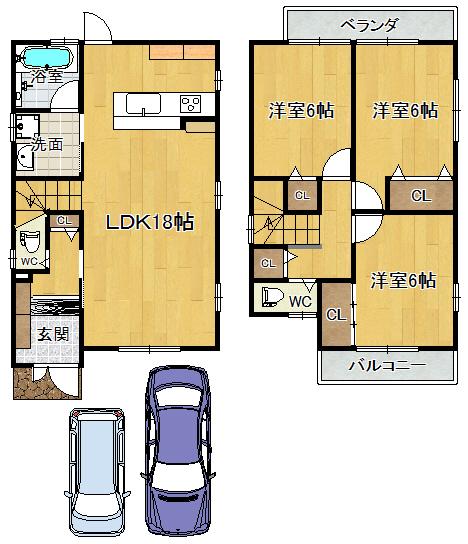 Floor plan. 42,800,000 yen, 3LDK, Land area 88.56 sq m , Building area 86.67 sq m loose quires LDK18 Setoguchi of the house has high ceilings! 