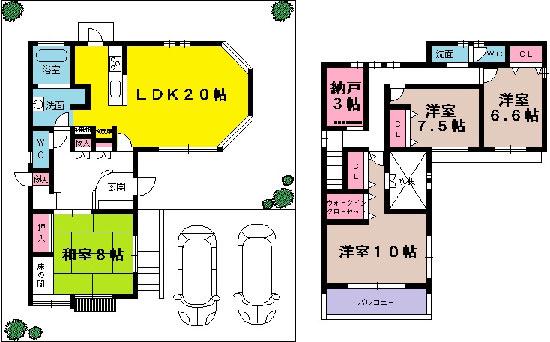 Floor plan. 45,800,000 yen, 4LDK + S (storeroom), Land area 201.51 sq m , Building area 143.48 sq m