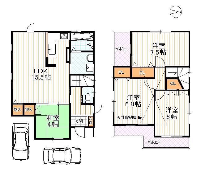 Floor plan. 34,800,000 yen, 4LDK, Land area 84 sq m , Building area 87.66 sq m