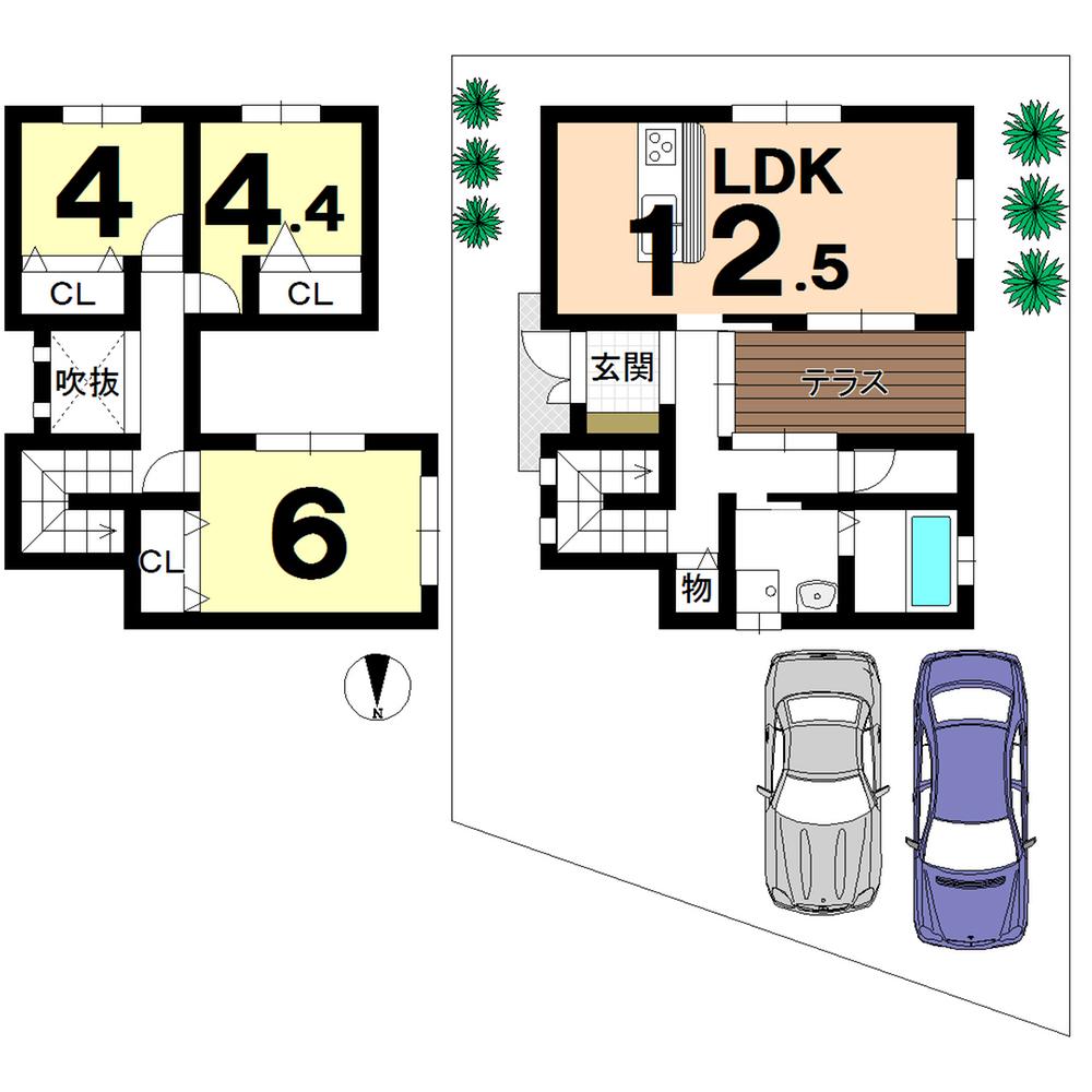 Building plan example (floor plan). Building plan example (No. 1 place) 3LDK, Land price 26 million yen, Land area 123.48 sq m , Building price 12.8 million yen, Building area 73.3 sq m