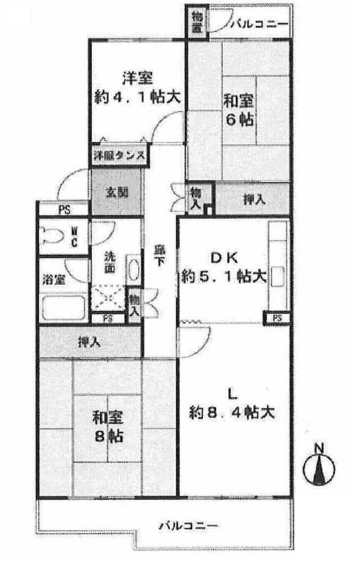 Floor plan. 3LDK, Price 9.3 million yen, Occupied area 76.82 sq m , Day on the balcony area 12.39 sq m north-south two-sided balcony ・ Airy is a good room