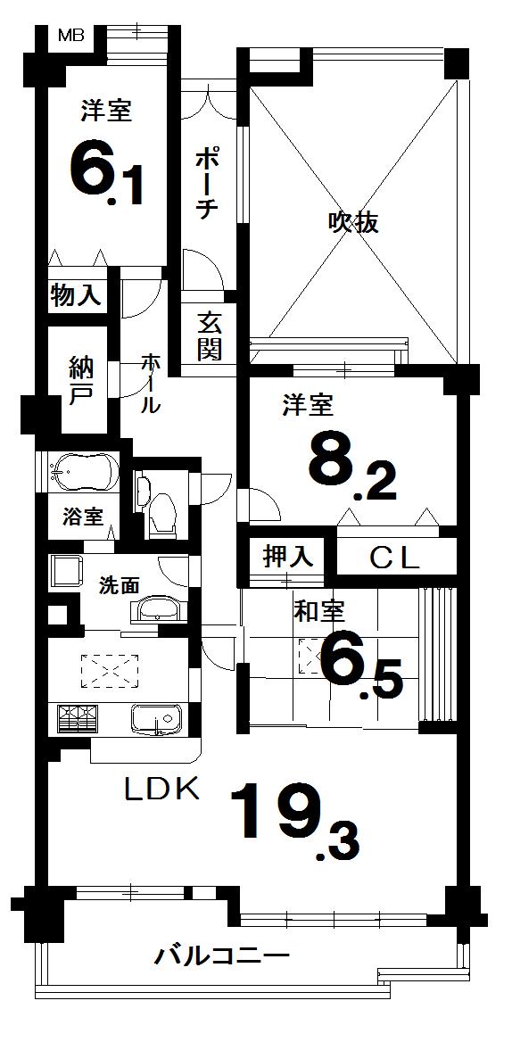 Floor plan. 3LDK, Price 15.9 million yen, Occupied area 95.12 sq m , Balcony area 13.42 sq m