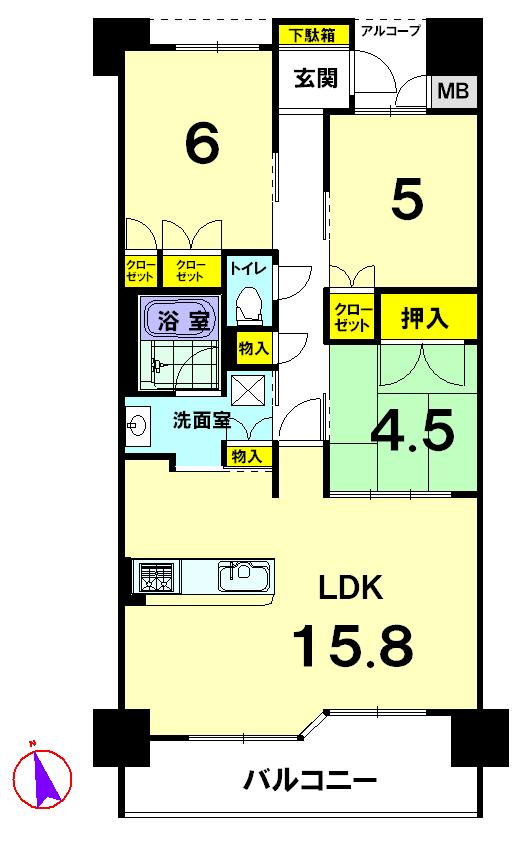 Floor plan. 3LDK, Price 30,800,000 yen, Occupied area 72.32 sq m , Balcony area 10.05 sq m