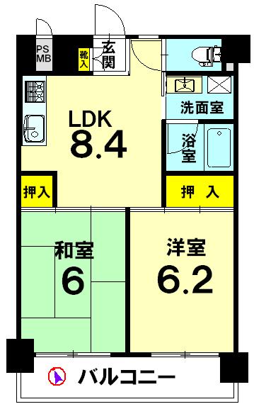 Floor plan. 2DK, Price 14.8 million yen, Occupied area 46.48 sq m , Balcony area 8.4 sq m