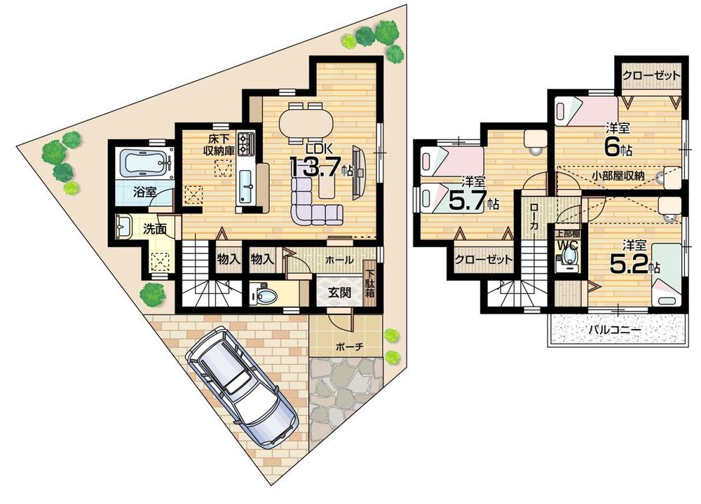 Floor plan. (No. 5 locations), Price 24,800,000 yen, 3LDK, Land area 83.92 sq m , Building area 74.52 sq m