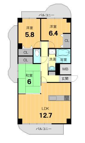 Floor plan. 3LDK, Price 18.5 million yen, Occupied area 70.27 sq m , Balcony area 10.18 sq m