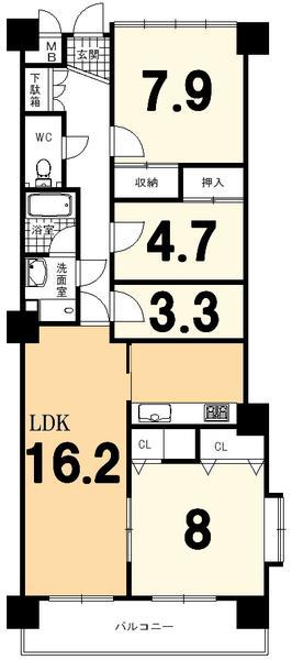 Floor plan. 3LDK+S, Price 9.8 million yen, Occupied area 89.85 sq m , Balcony area 9.45 sq m