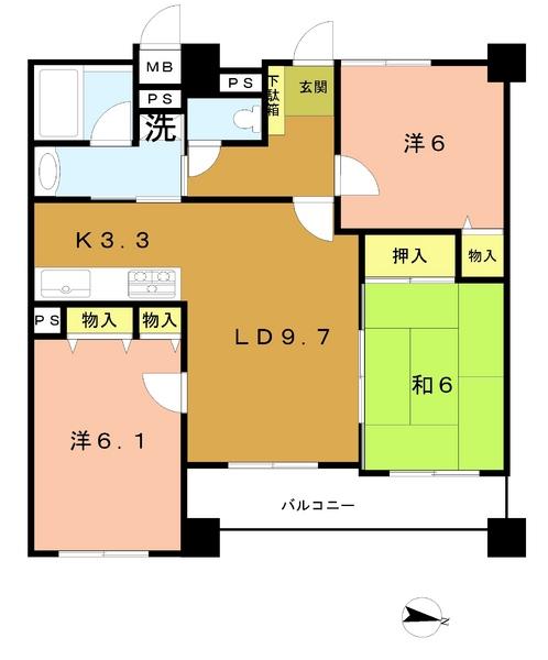 Floor plan. 3LDK, Price 14.8 million yen, Occupied area 68.02 sq m , Balcony area 7.86 sq m