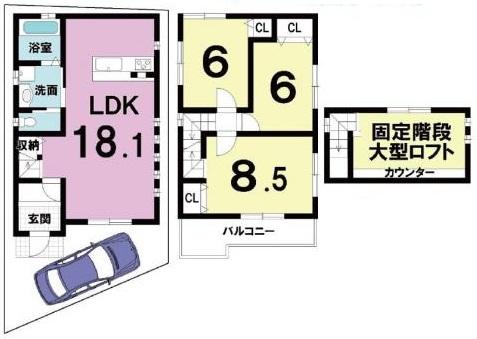 Floor plan. 32,800,000 yen, 3LDK, Land area 70.74 sq m , Building area 84.06 sq m 18 Pledge of living! Large loft! 