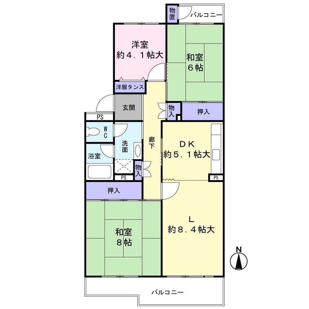 Floor plan. 3LDK, Price 9.3 million yen, Occupied area 76.82 sq m , Balcony area 12.39 sq m