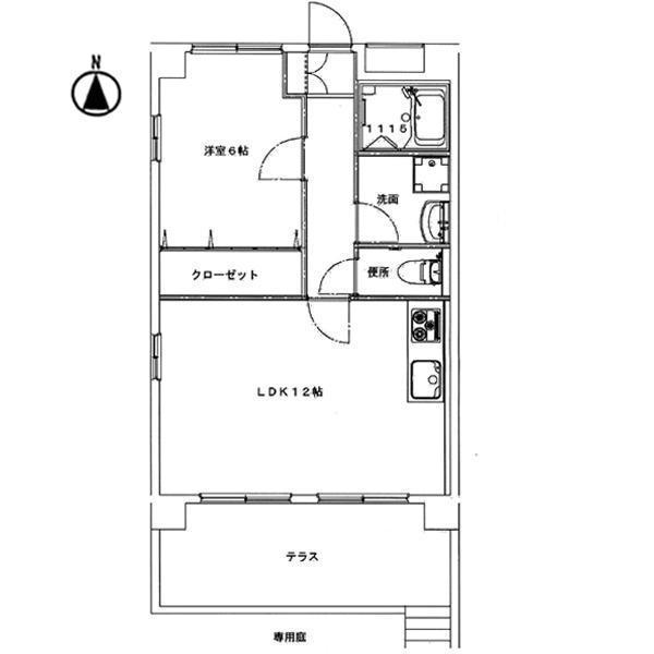 Floor plan. 1LDK, Price 14.7 million yen, Footprint 43.2 sq m , Balcony area 14.46 sq m