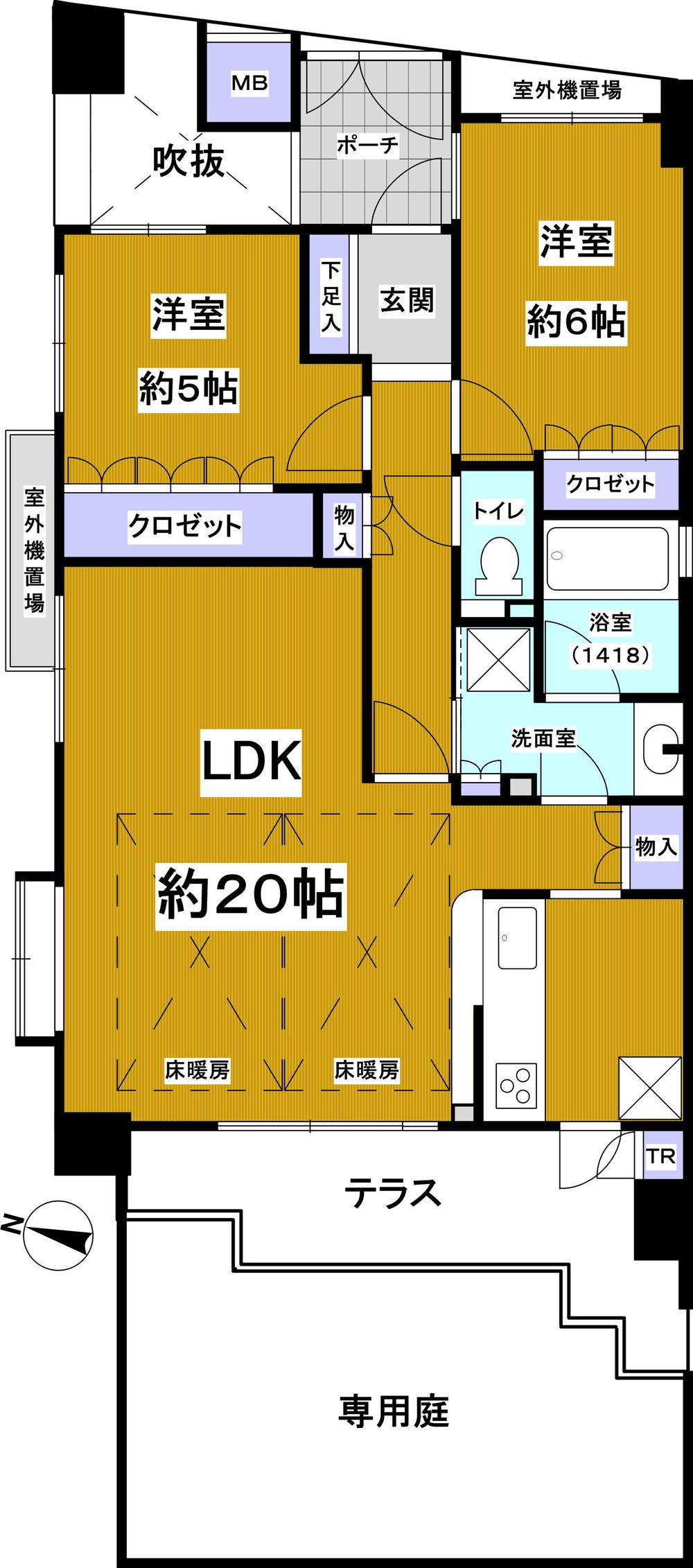 Floor plan. 2LDK, Price 38,800,000 yen, Occupied area 70.44 sq m