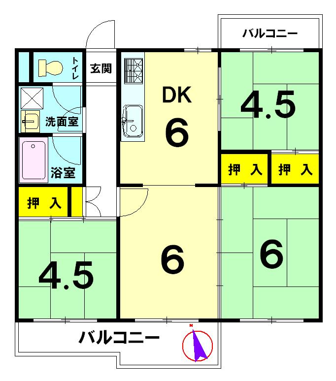 Floor plan. 3LDK, Price 12.9 million yen, Footprint 63 sq m , Balcony area 9.43 sq m