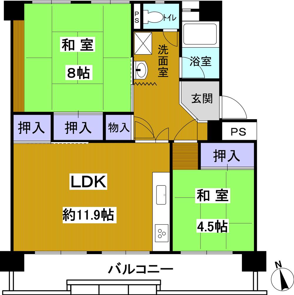 Floor plan. 2LDK, Price 17.8 million yen, Occupied area 61.49 sq m , Balcony area 9.82 sq m