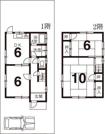Floor plan. 47,520,000 yen, 3DK, Land area 116.38 sq m , Building area 78.89 sq m car you can park if minivan class or mini-cars. Backyard is also wide. 