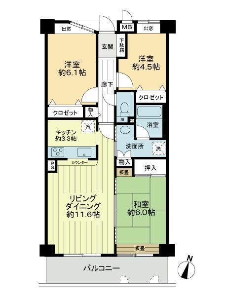 Floor plan. 3LDK, Price 31.5 million yen, Occupied area 73.58 sq m , Balcony area 9.92 sq m