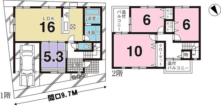 39,800,000 yen, 4LDK, Land area 97.2 sq m , Building area 100.62 sq m floor plan