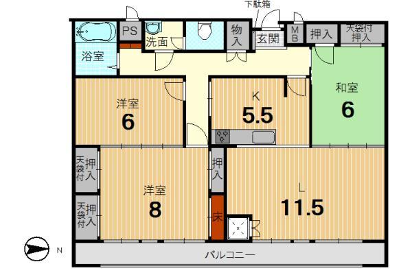 Floor plan. 3LDK, Price 27.5 million yen, Footprint 97.3 sq m , Balcony area 11.55 sq m