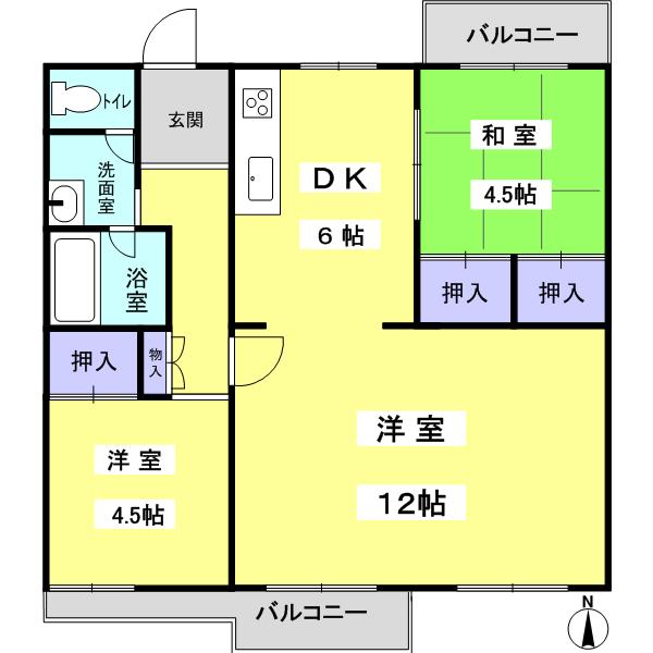 Floor plan. 3DK, Price 15.5 million yen, Footprint 63 sq m , Balcony area 9.43 sq m