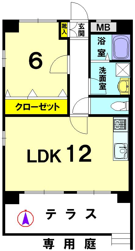 Floor plan. 1LDK, Price 14.7 million yen, Footprint 43.2 sq m , Balcony area 12.32 sq m