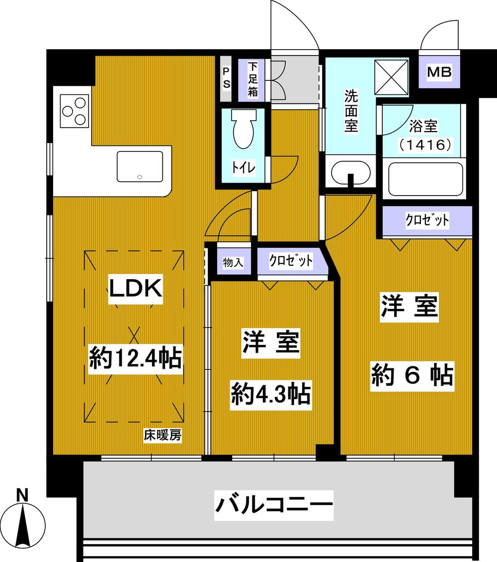 Floor plan. 2LDK, Price 31,800,000 yen, Occupied area 51.27 sq m , You can also take advantage of spacious LDK of about 16.7 Pledge if open the balcony area 10.64 sq m LDK and Western-style partition.