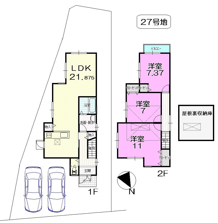 Floor plan. (No. 27 locations), Price 28 million yen, 3LDK, Land area 174.49 sq m , Building area 102.34 sq m