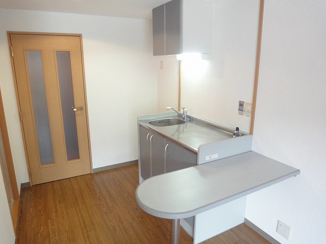 Kitchen. It is counter kitchen type (is a photograph of the same apartment by Room No.