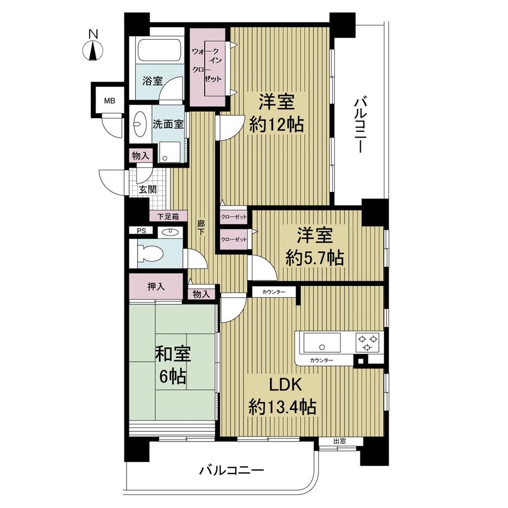Floor plan. 3LDK, Price 47,800,000 yen, Occupied area 85.39 sq m , Balcony area 17.42 sq m