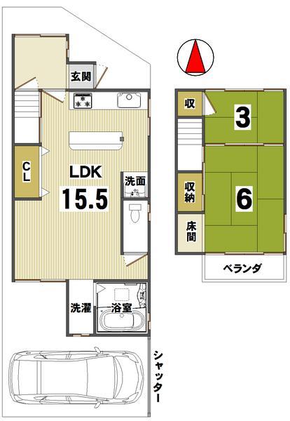 Floor plan. 33,800,000 yen, 2LDK, Land area 72.39 sq m , Building area 66.44 sq m